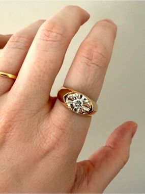 Chunky Vintage 14k Diamond Signet Ring Unisex